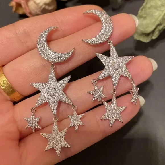 NEW! Dainty Crystal Star Drop Earrings - Picture 5 of 6